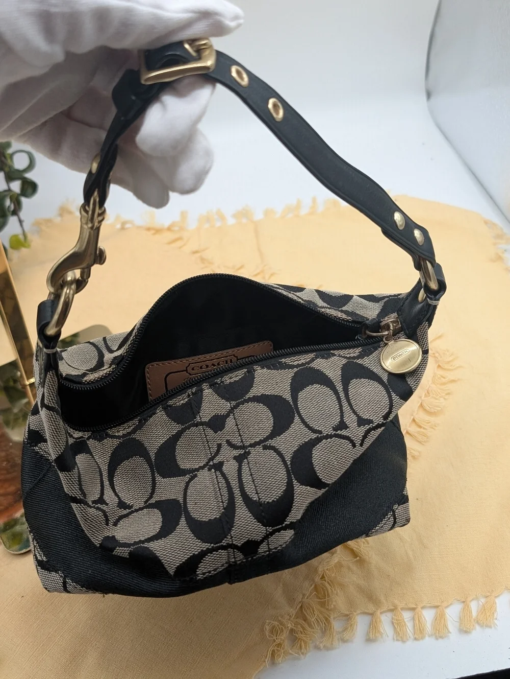 Coach Signature C Jacquard Black Demi Mini Baguette Purse Anniversary Y2K #40024